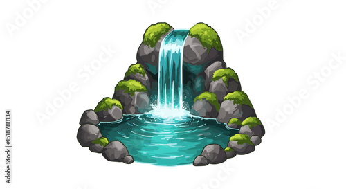 Cartoon waterfall scene with rocks and pool