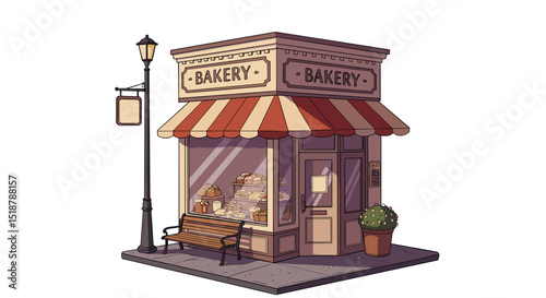 Charming bakery shop front with street lamp