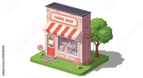 Charming candy shop with sweets and outdoor swing