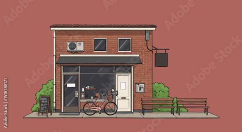Charming brick store front with bicycle parked outside