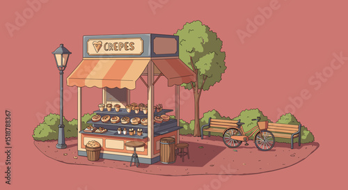 Crepe stand with bike in park scenery