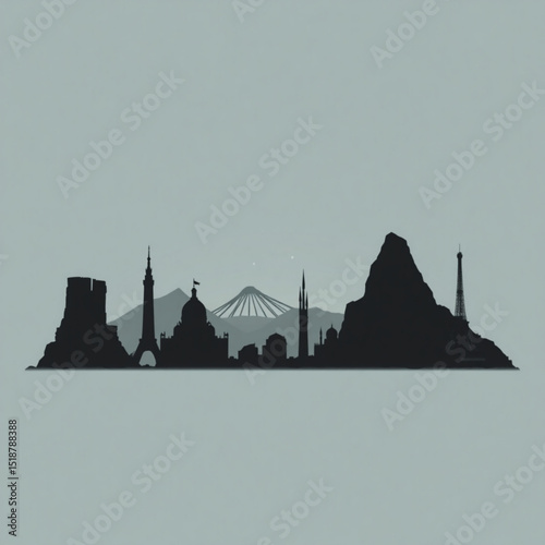 City skyline silhouette vector illustration of famous landmarks and tourist attractions for design projects