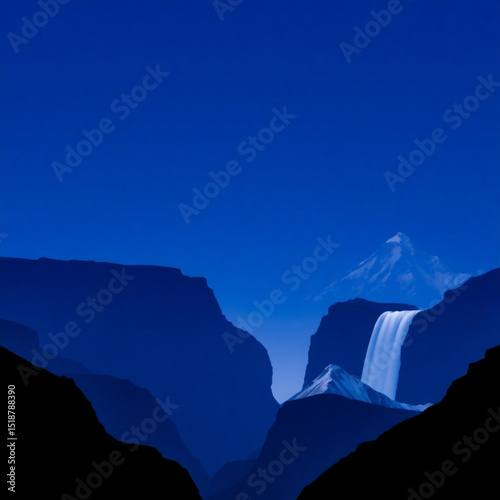 Scenic mountain landscape with waterfall and blue sky perfect for desktop wallpaper and background images