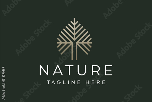 Abstract leaf with geometric line style logo design