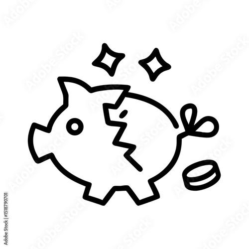 An illustration of a broken piggy bank with coins nearby, symbolizing financial difficulty or broken savings