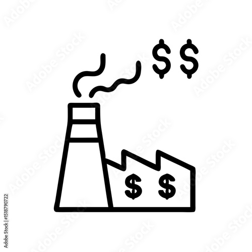 Industrial factory with dollar symbols, representing the economics of production and potential profit