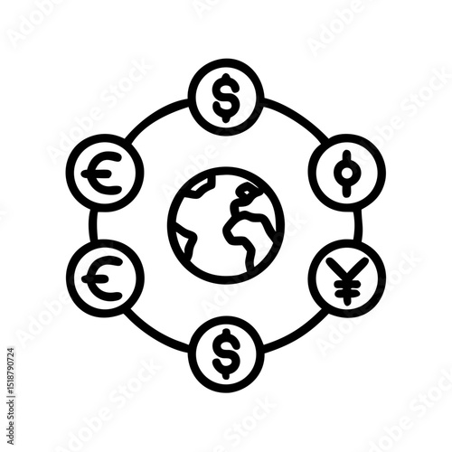 A Global Economic System Depicted by International Currencies Surrounding the World