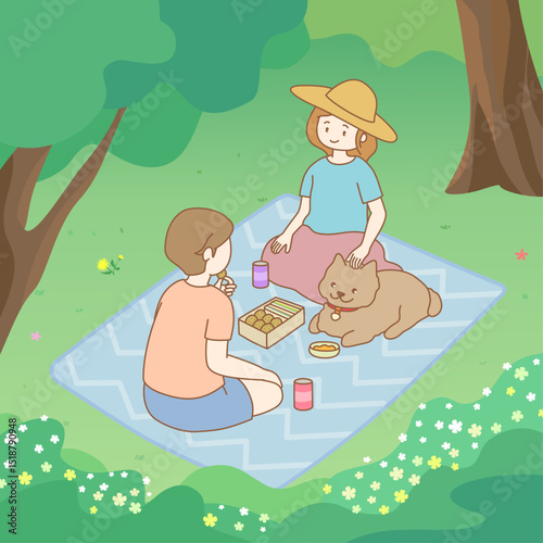 커플과 반려견 소풍