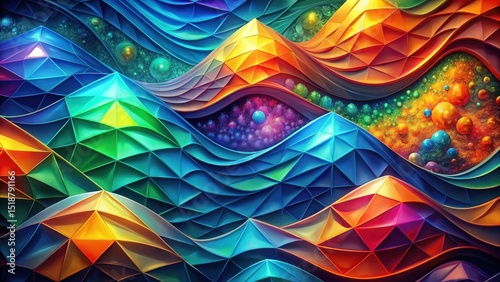 Abstract Colorful Polygonal Landscape with Vibrant Hues and Sparkling Depths