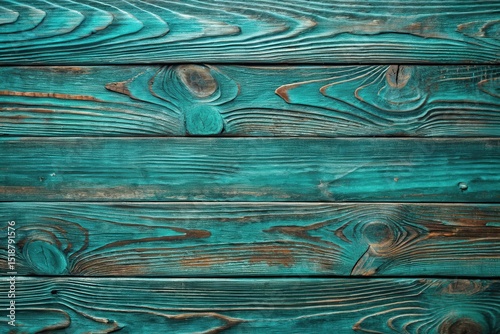 Teal Painted Rustic Wooden Planks Background Texture Featuring Weathered Grain and Knots