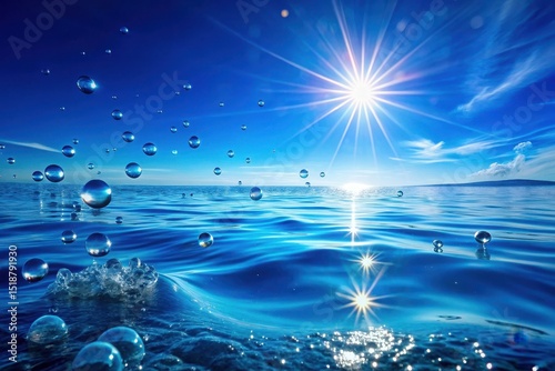 Ocean's Embrace Sunlit Water, Sparkling Drops, and a Serene Horizon