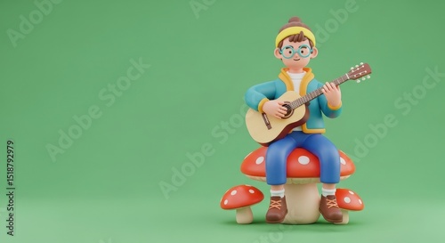 3D Character Playing Acoustic Guitar and Singing