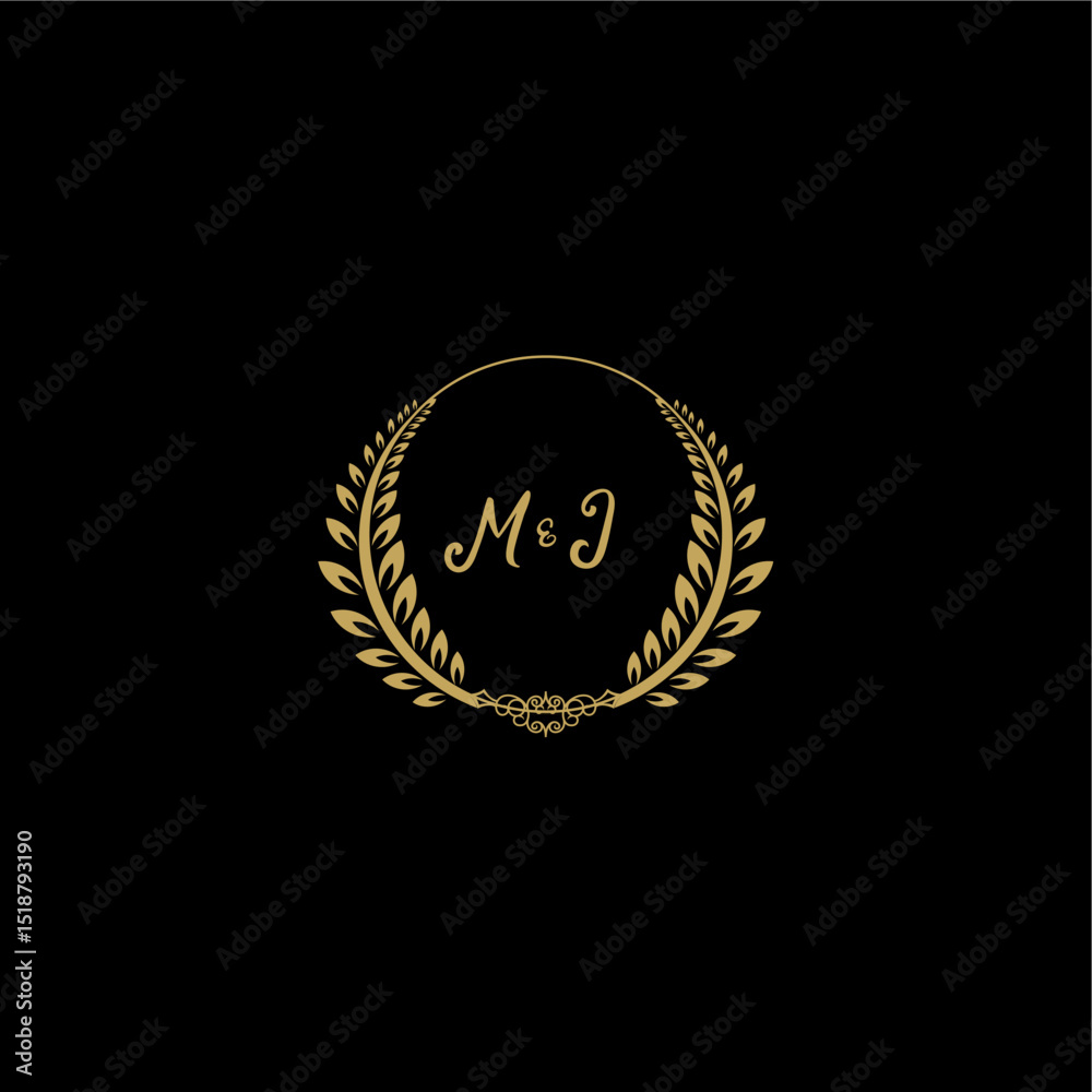 Fototapeta premium MJ beautiful feminine and elegant wedding monogram initial logo with circle floral gold