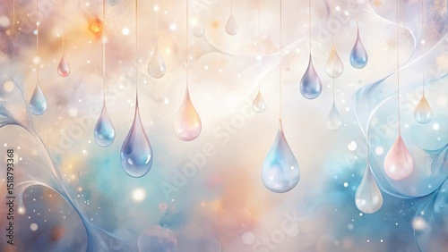 Ethereal Drops Suspended in a Dreamlike Pastel Landscape, a Serene and Tranquil Artistic Composition of Hanging Water Droplets Against a Soft, Blurred Background