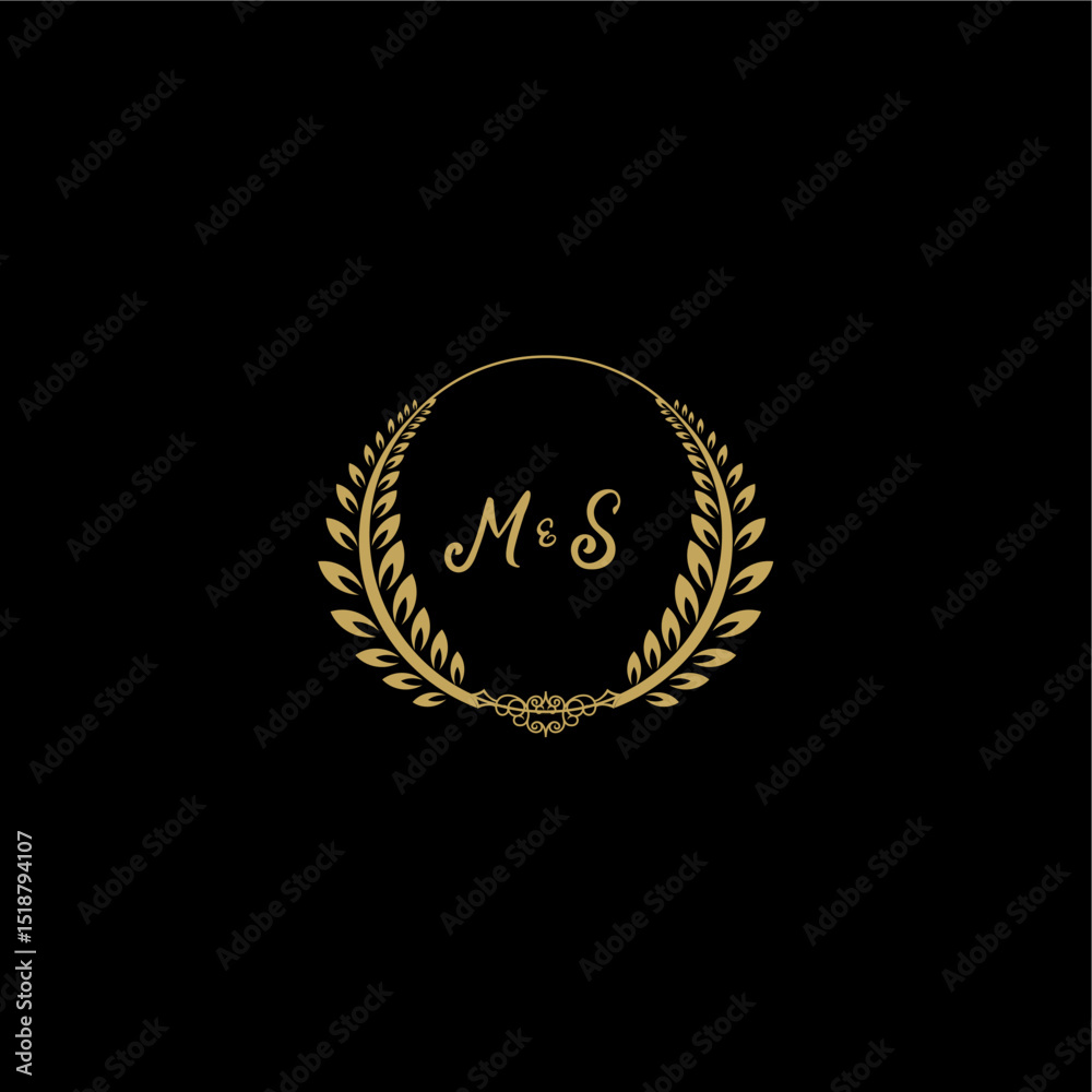 Naklejka premium MS beautiful feminine and elegant wedding monogram initial logo with circle floral gold