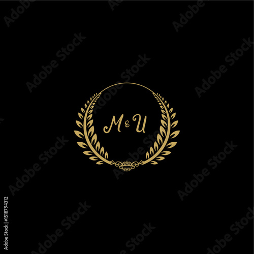 MU beautiful feminine and elegant wedding monogram initial logo with circle floral gold