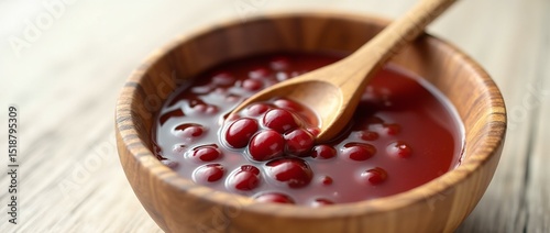 A Bowl of Red Bean Soup and Spoon.