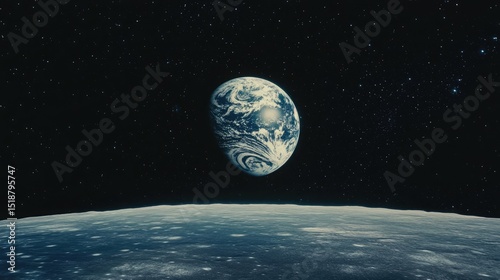 View of the circle Earth as seen by the Apollo 17 crew traveling toward the moon 