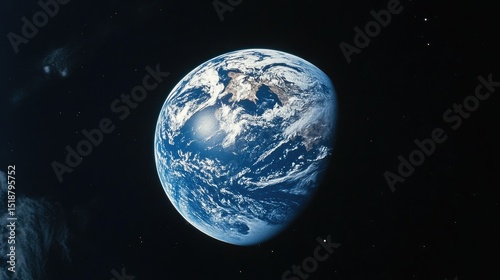 View of the circle Earth as seen by the Apollo 17 crew traveling toward the moon 