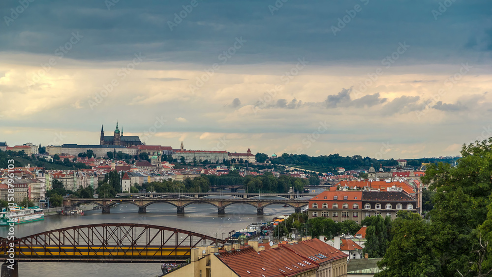 Fototapeta premium View of Prague timelapse from the observation deck of Visegrad. Prague. Czech Republic.