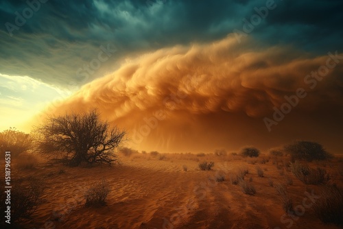 Desert Dust Storm. Atmospheric Phenomenon of Nature's Scenic Drama
