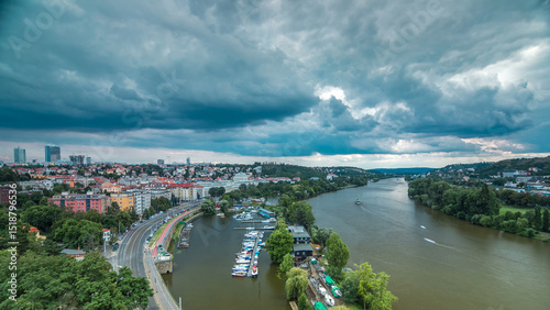 View of Prague timelapse from the observation deck of Visegrad. Prague. Czech Republic. photo