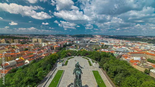 Panoramic view of Prague timelapse from the top of the Vitkov Memorial, Czech Republic