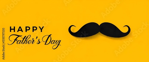 Happy Father's Day Massage with Black Mustache on Yellow Background