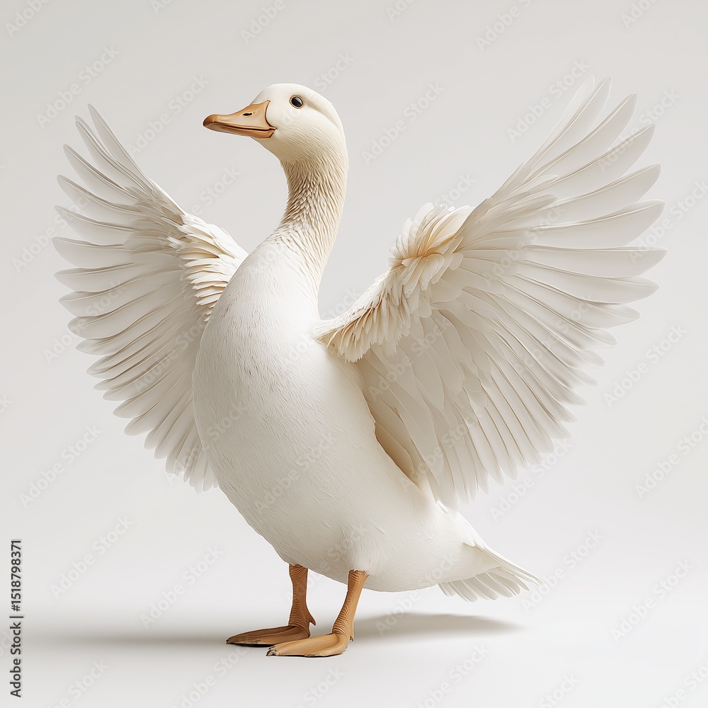 Obraz premium Graceful White Duck with Vibrant Feathers. Adorable Animal Portrait in Studio Light