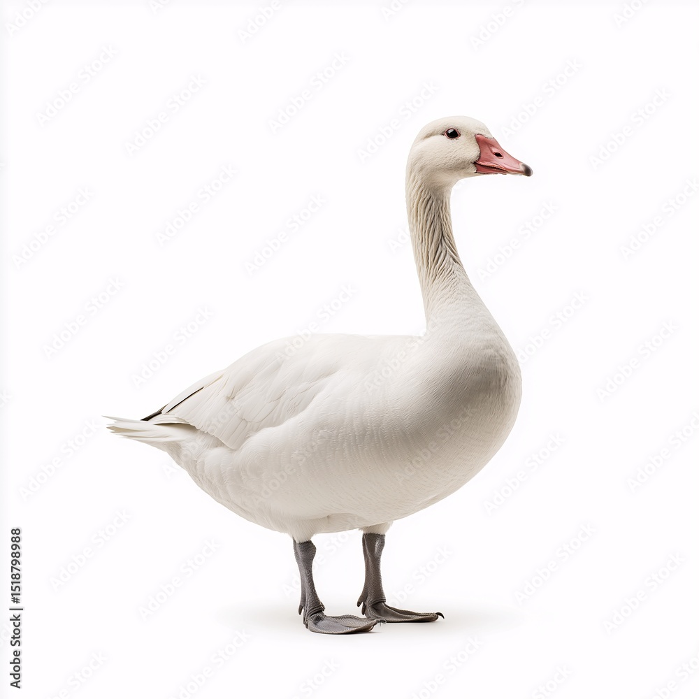 Obraz premium White Goose in Natural Habitat. Wildlife, Ornamental Bird Profile, Animal Portrait in Rural Scenery