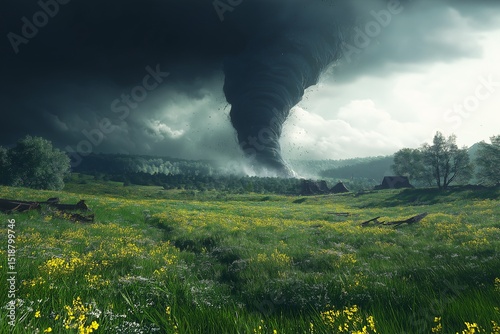 Severe Tornado and Thunderstorm Over Vast Fields Dramatic Nature and Landscape Photography