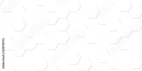 Minimal white hexagonal hexagon modern technology creative emboss light honeycomb polygonal web. abstract geometric science and mosaic tile with template texture background.	