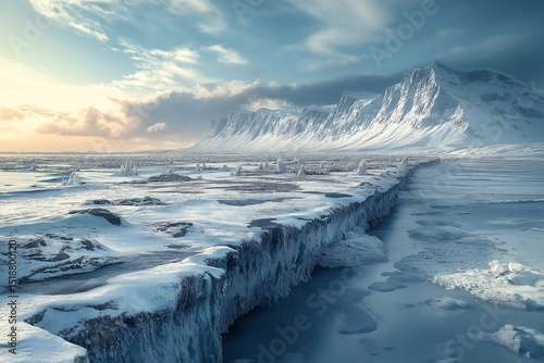 Majestic Ice Glacier and Snow-Covered Mountain Landscape. A Scenic Arctic Wilderness Adventure
