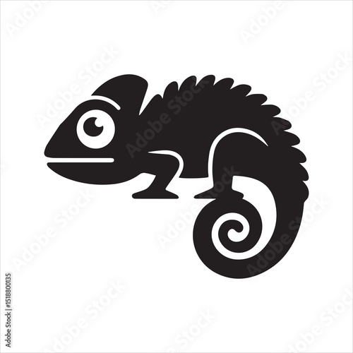 Chameleon Silhouette Icon – Cartoon Reptile Vector Illustration