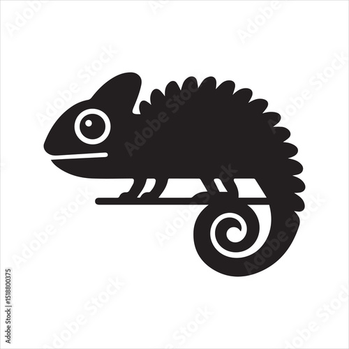 Chameleon Silhouette Icon – Cartoon Reptile Vector Illustration