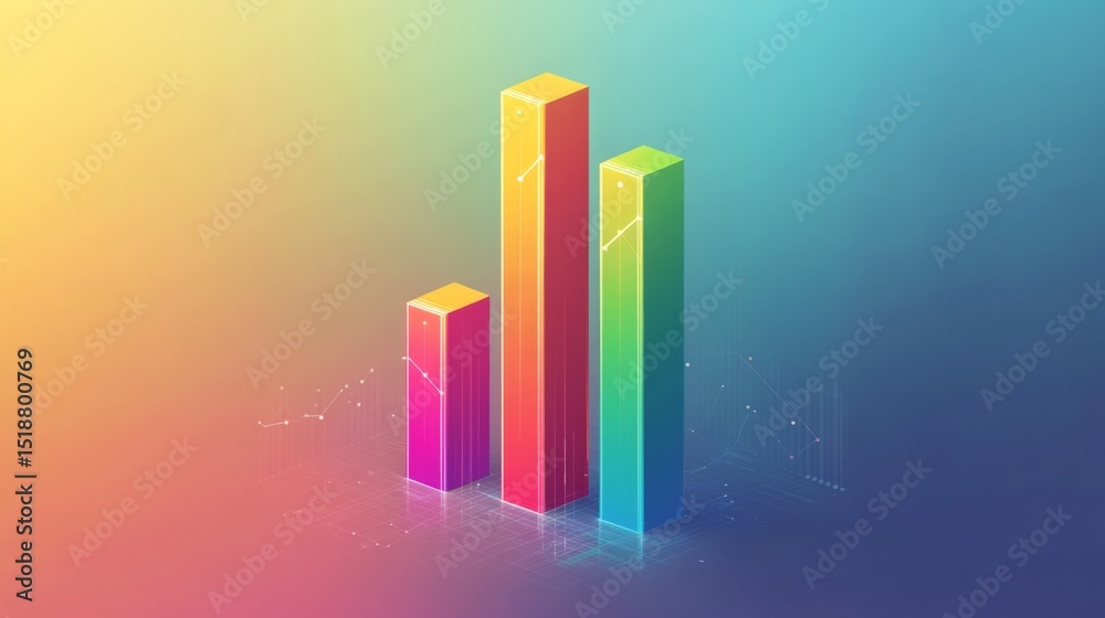 Abstract bar chart with colorful bars rising, set against a gradient background, business concept Abstract bar chart with colorful bars rising, set against a gradient background, business concept