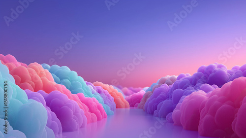 虹色に輝く雲が浮かぶ幻想的な空のデジタルイラスト