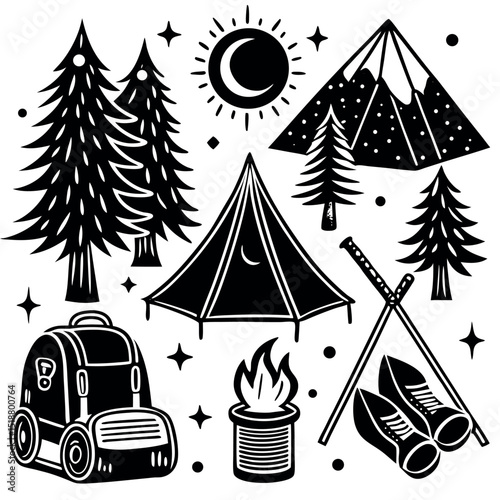 Camping Adventure Mountain Peaks, Forest Trails, and Starry Nights