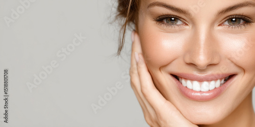 Primer plano de sonrisa femenina brillante, generativa IA