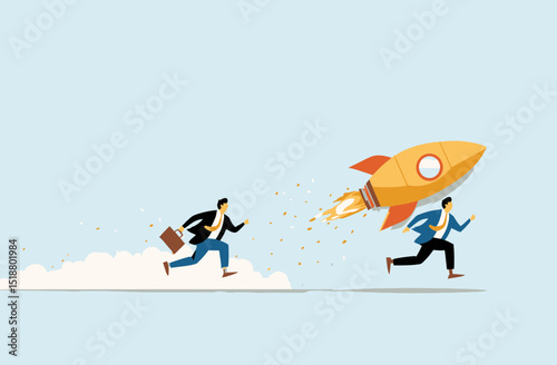 Achieving Competitive Advantage Business Growth Strategy & Rocket Launch Illustration