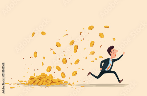 Businessman Running Away From Decreasing Assets Financial Loss Illustration