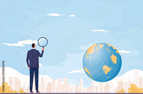 Global Economic Analysis Examining World Market Trends with a Magnifying Glass
