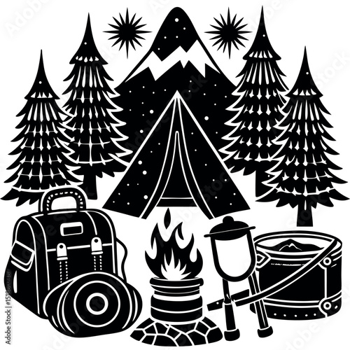 Camping Adventure Night Under the Stars in Mountain Forest