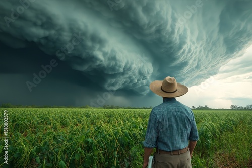 Stormy Sky Looms Over Wheat Farm. Ominous Clouds in Rural Landscape During Intense Spring Weather