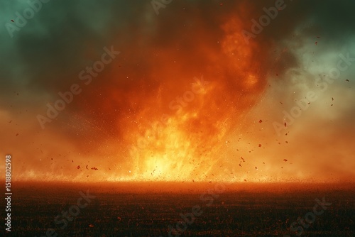 Massive Urban Fire Explosion. Dramatic Flames and Smoke in Catastrophic Landscape