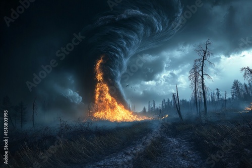Apocalyptic Wildfire Storm Chaos. Eerie Aerial View of Nature's Fury in Dark Sky