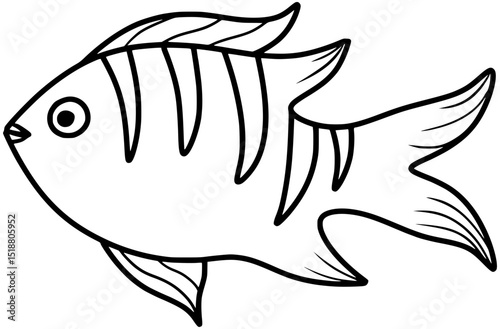 Sergeant Major Fish Vector Outline Line Art Drawing