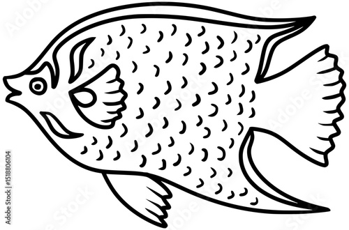 Queen Angelfish Vector Outline Line Art Drawing