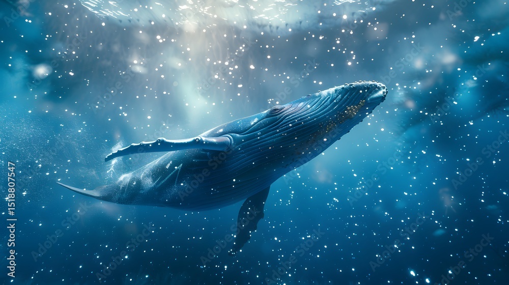Fototapeta premium Graceful Blue Whale Under Ocean Light