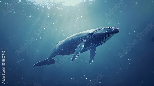 Graceful Blue Whale Under Ocean Light
